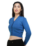 FEMULA V- Neck Women Full Sleeves Stitched Ready to Wear Woolen Blouse ( Basic Blue )