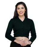 FEMULA V- Neck Women Full Sleeves Stitched Ready to Wear Woolen Blouse ( Uniform Green )