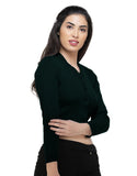 FEMULA V- Neck Women Full Sleeves Stitched Ready to Wear Woolen Blouse ( Uniform Green )