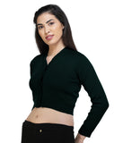 FEMULA V- Neck Women Full Sleeves Stitched Ready to Wear Woolen Blouse ( Uniform Green )