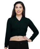 FEMULA V- Neck Women Full Sleeves Stitched Ready to Wear Woolen Blouse ( Uniform Green )