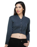 FEMULA V- Neck Women Full Sleeves Stitched Ready to Wear Woolen Blouse ( Deep Grey )