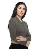 FEMULA V- Neck Women Full Sleeves Stitched Ready to Wear Woolen Blouse ( Dirty Grey )