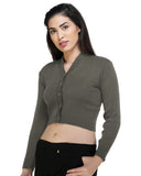 FEMULA V- Neck Women Full Sleeves Stitched Ready to Wear Woolen Blouse ( Dirty Grey )