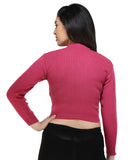 FEMULA V- Neck Women Full Sleeves Stitched Ready to Wear Woolen Blouse ( Fuschia Pink )