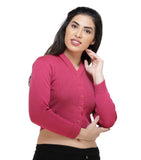 FEMULA V- Neck Women Full Sleeves Stitched Ready to Wear Woolen Blouse ( Fuschia Pink )