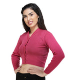 FEMULA V- Neck Women Full Sleeves Stitched Ready to Wear Woolen Blouse ( Fuschia Pink )