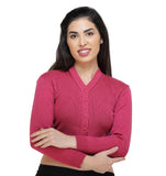 FEMULA V- Neck Women Full Sleeves Stitched Ready to Wear Woolen Blouse ( Fuschia Pink )