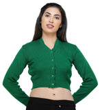 FEMULA V- Neck Women Full Sleeves Stitched Ready to Wear Woolen Blouse ( Green )