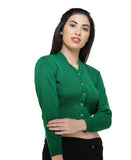 FEMULA V- Neck Women Full Sleeves Stitched Ready to Wear Woolen Blouse ( Green )