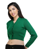 FEMULA V- Neck Women Full Sleeves Stitched Ready to Wear Woolen Blouse ( Green )