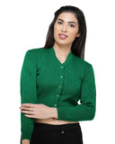 FEMULA V- Neck Women Full Sleeves Stitched Ready to Wear Woolen Blouse ( Green )