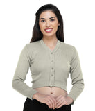 FEMULA V- Neck Women Full Sleeves Stitched Ready to Wear Woolen Blouse ( Italian Ice )