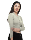 FEMULA V- Neck Women Full Sleeves Stitched Ready to Wear Woolen Blouse ( Italian Ice )