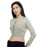 FEMULA V- Neck Women Full Sleeves Stitched Ready to Wear Woolen Blouse ( Italian Ice )