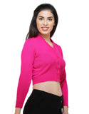 FEMULA V- Neck Women Full Sleeves Stitched Ready to Wear Woolen Blouse ( Magenta )