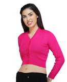 FEMULA V- Neck Women Full Sleeves Stitched Ready to Wear Woolen Blouse ( Magenta )