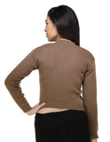 FEMULA V- Neck Women Full Sleeves Stitched Ready to Wear Woolen Blouse ( Mouse Brown )