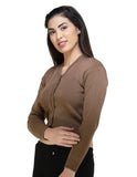 FEMULA V- Neck Women Full Sleeves Stitched Ready to Wear Woolen Blouse ( Mouse Brown )