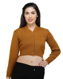 FEMULA V- Neck Women Full Sleeves Stitched Ready to Wear Woolen Blouse ( Mustard Brown )