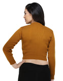 FEMULA V- Neck Women Full Sleeves Stitched Ready to Wear Woolen Blouse ( Mustard Brown )