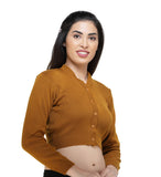 FEMULA V- Neck Women Full Sleeves Stitched Ready to Wear Woolen Blouse ( Mustard Brown )