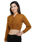 FEMULA V- Neck Women Full Sleeves Stitched Ready to Wear Woolen Blouse ( Mustard Brown )