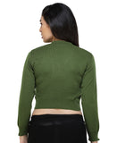 FEMULA V- Neck Women Full Sleeves Stitched Ready to Wear Woolen Blouse ( Olive Green )