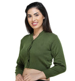 FEMULA V- Neck Women Full Sleeves Stitched Ready to Wear Woolen Blouse ( Olive Green )