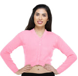 FEMULA V- Neck Women Full Sleeves Stitched Ready to Wear Woolen Blouse ( Pink )