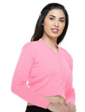 FEMULA V- Neck Women Full Sleeves Stitched Ready to Wear Woolen Blouse ( Pink )