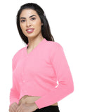 FEMULA V- Neck Women Full Sleeves Stitched Ready to Wear Woolen Blouse ( Pink )