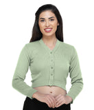 FEMULA V- Neck Women Full Sleeves Stitched Ready to Wear Woolen Blouse ( Pista )