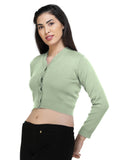 FEMULA V- Neck Women Full Sleeves Stitched Ready to Wear Woolen Blouse ( Pista )