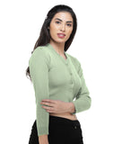 FEMULA V- Neck Women Full Sleeves Stitched Ready to Wear Woolen Blouse ( Pista )