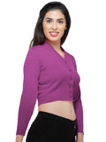 FEMULA V- Neck Women Full Sleeves Stitched Ready to Wear Woolen Blouse ( Purple )