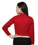 FEMULA V- Neck Women Full Sleeves Stitched Ready to Wear Woolen Blouse ( Red )