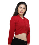 FEMULA V- Neck Women Full Sleeves Stitched Ready to Wear Woolen Blouse ( Red )