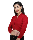 FEMULA V- Neck Women Full Sleeves Stitched Ready to Wear Woolen Blouse ( Red )