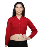 FEMULA V- Neck Women Full Sleeves Stitched Ready to Wear Woolen Blouse ( Red )