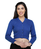 FEMULA V- Neck Women Full Sleeves Stitched Ready to Wear Woolen Blouse ( Royal Blue )