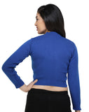 FEMULA V- Neck Women Full Sleeves Stitched Ready to Wear Woolen Blouse ( Royal Blue )