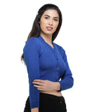 FEMULA V- Neck Women Full Sleeves Stitched Ready to Wear Woolen Blouse ( Royal Blue )