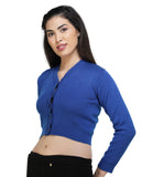 FEMULA V- Neck Women Full Sleeves Stitched Ready to Wear Woolen Blouse ( Royal Blue )