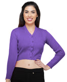 FEMULA V- Neck Women Full Sleeves Stitched Ready to Wear Woolen Blouse ( Royal Purple )