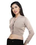 FEMULA V- Neck Women Full Sleeves Stitched Ready to Wear Woolen Blouse ( Selati )