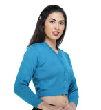 FEMULA V- Neck Women Full Sleeves Stitched Ready to Wear Woolen Blouse ( Sky Blue )