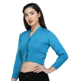 FEMULA V- Neck Women Full Sleeves Stitched Ready to Wear Woolen Blouse ( Sky Blue )