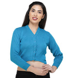 FEMULA V- Neck Women Full Sleeves Stitched Ready to Wear Woolen Blouse ( Sky Blue )