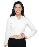 FEMULA V- Neck Women Full Sleeves Stitched Ready to Wear Woolen Blouse ( White )